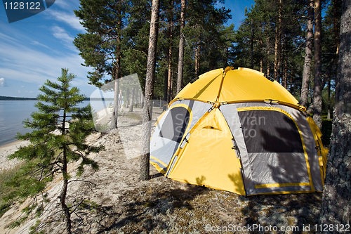 Image of scenic view with tourist tent