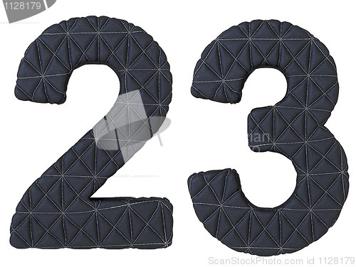 Image of Stitched leather font 2 3 numerals isolated