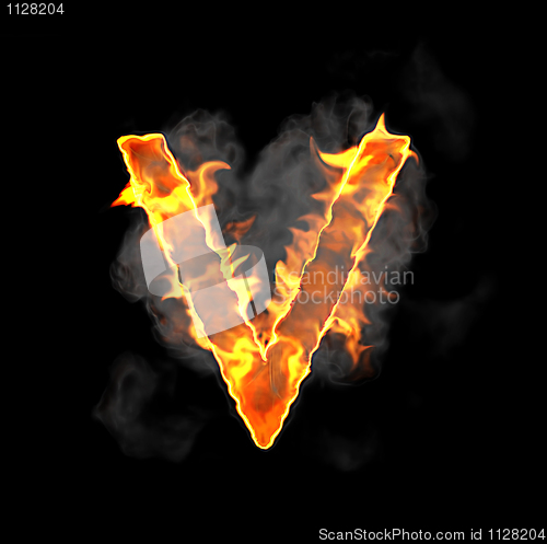 Image of Burning and flame font V letter