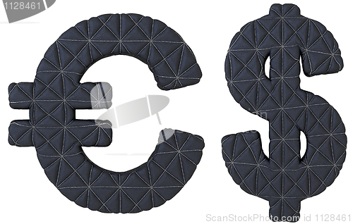 Image of Stitched leather font euro and dollar symbols