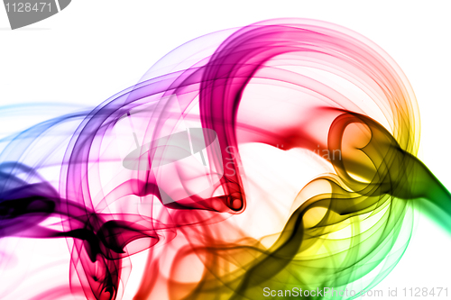 Image of Abstract colorful magic smoke shape on white