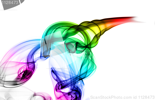 Image of Abstract colorful smoke swirls on white