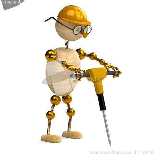 Image of 3d wood man  working with jackhammer