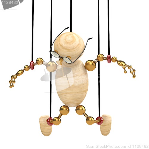 Image of 3d wood man suspended on laces