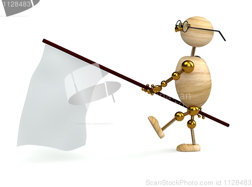 Image of 3d wood man is carrying flag