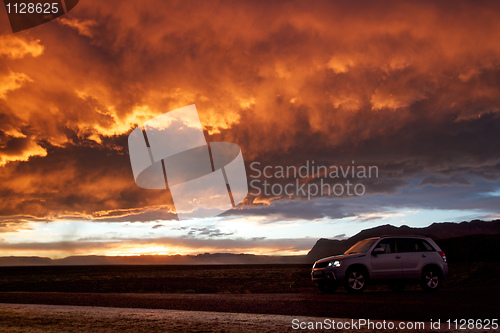 Image of Orange sky and 4x4