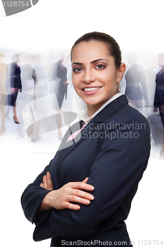 Image of Business woman and busy crowd