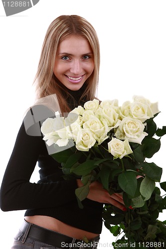 Image of Girl with a bunch of flowers