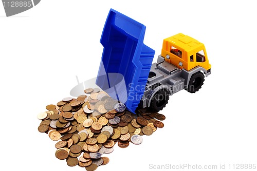 Image of Toy truck loaded with coins