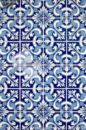 Image of Blue tiles detail of Portuguese glazed 