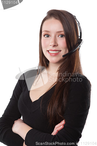 Image of Businesswoman wearing a headset