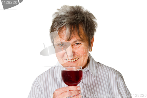 Image of Female senior with glass wine