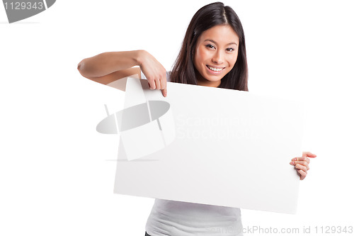 Image of Asian woman with blank poster