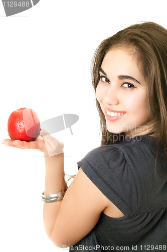 Image of Joyful girl with an apple