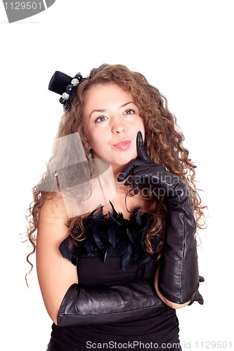 Image of woman in a black dress and gloves