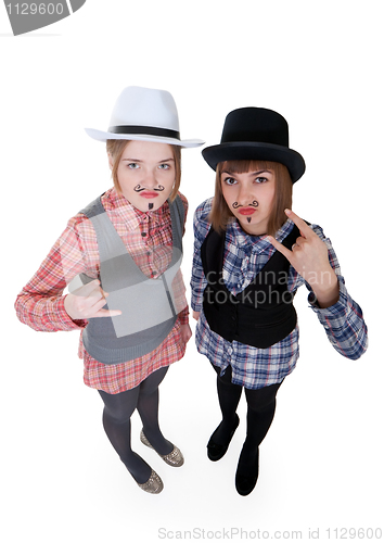 Image of Two girls with painted mustaches