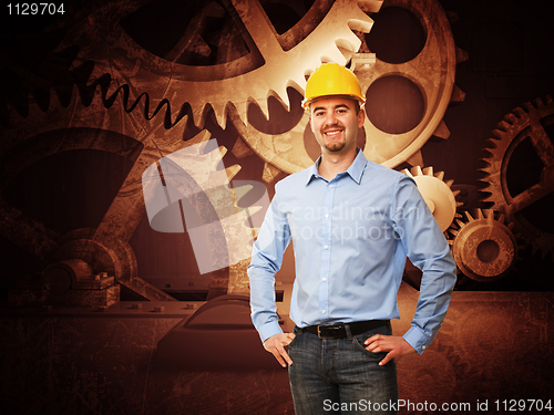Image of vintage gear and man