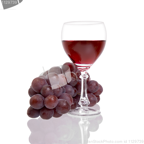 Image of Red grapes and glass with wine