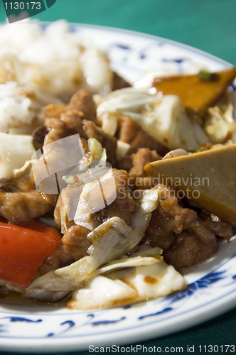 Image of twice cooked pork with mixed chinese vegetables