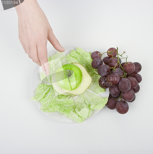 Image of The hand reaches for fruit