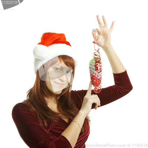 Image of The woman in a Christmas cap