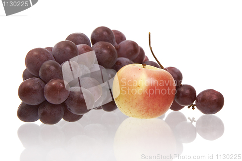 Image of Apple and grapes on a white background