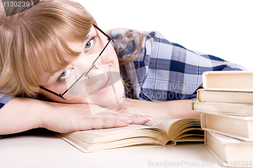 Image of The girl with books