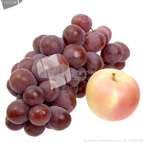 Image of Apple and grapes on a white background