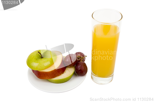 Image of Plate with an apple and a juice glass