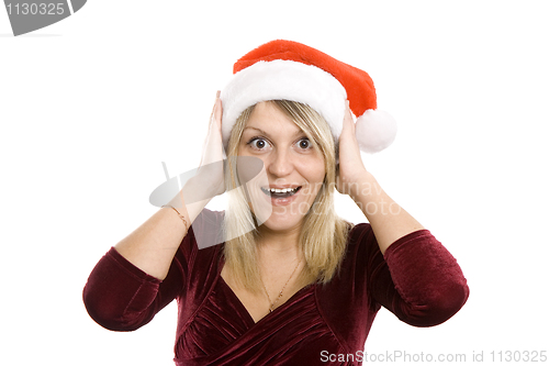 Image of The admired woman in a red Christmas cap