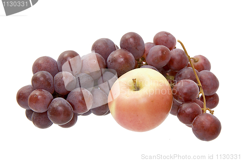 Image of Apple and grapes on a white background