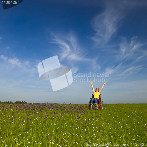 Image of Handicapped woman on wheelchair