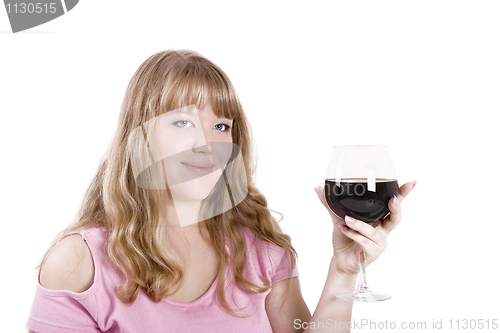Image of Young woman with red wine glass