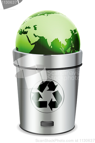 Image of recycle bin with globe