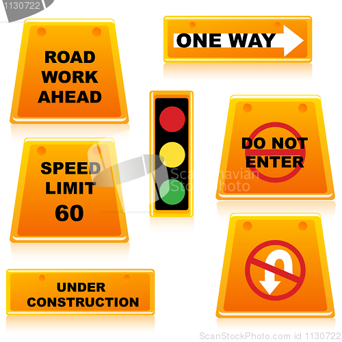 Image of traffic signal with boards