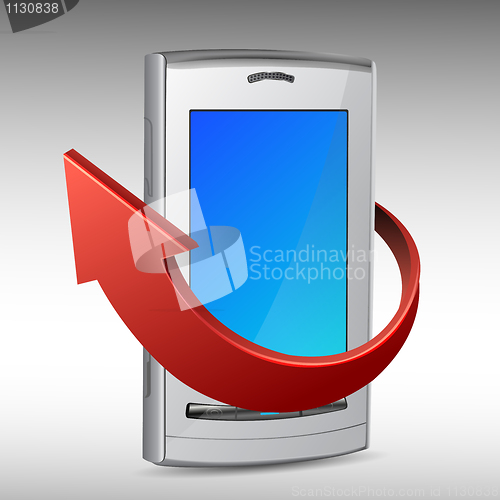 Image of mobile phone with arrow