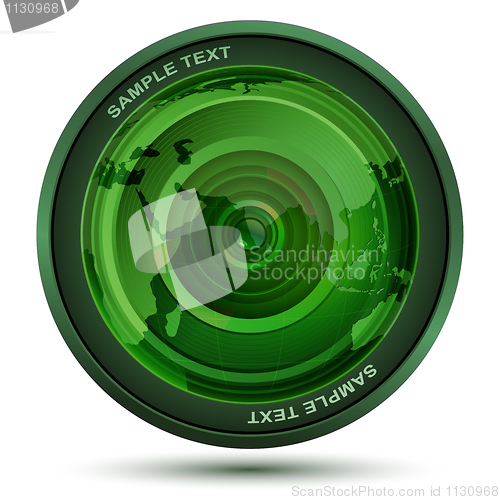 Image of camera lens with map