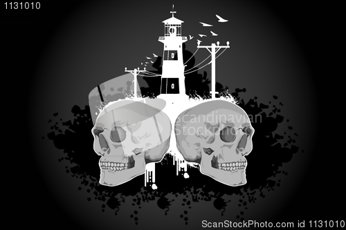 Image of skull with building