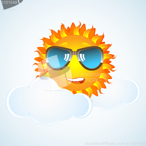 Image of happy sun in cloud with eye-wear