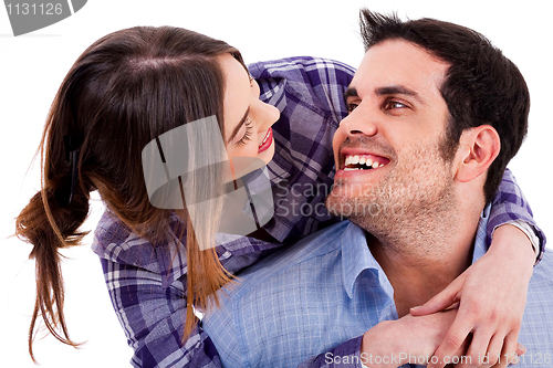 Image of Beautiful woman enjoying piggyride