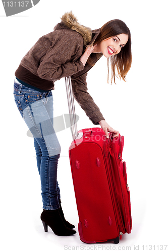 Image of young lady unzipping her bag