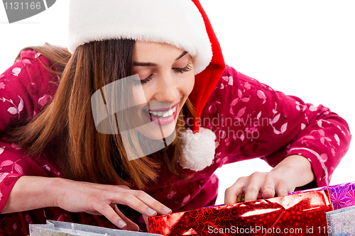 Image of lady peeping into gift bags