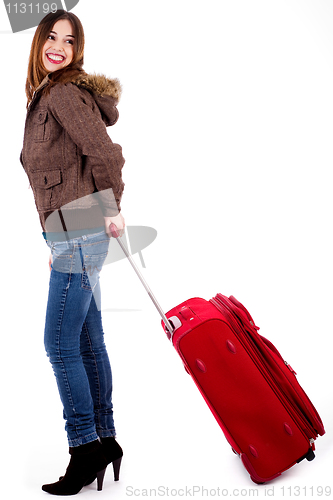 Image of Happy tourist woman