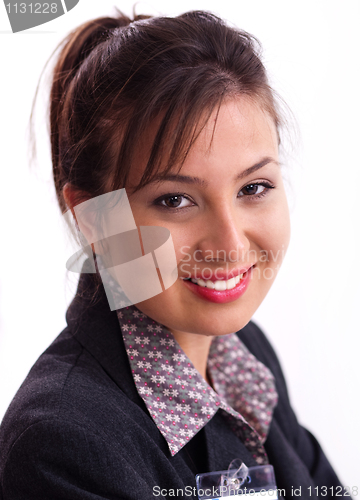 Image of Portrait of friendly businesswoman