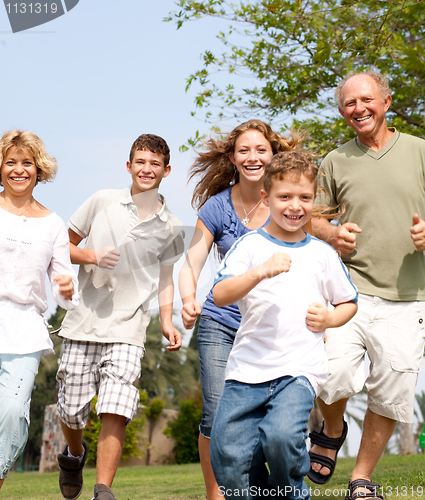 Image of happy family in playful mood