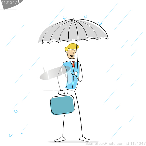 Image of image of vector man holding umbrella in rainy day