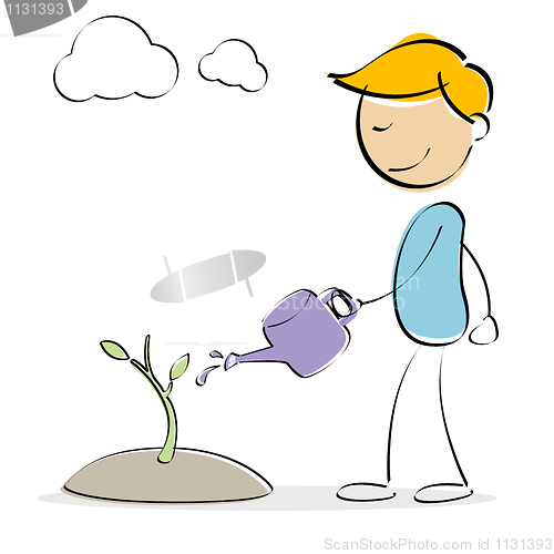 Image of vector kid watering plant