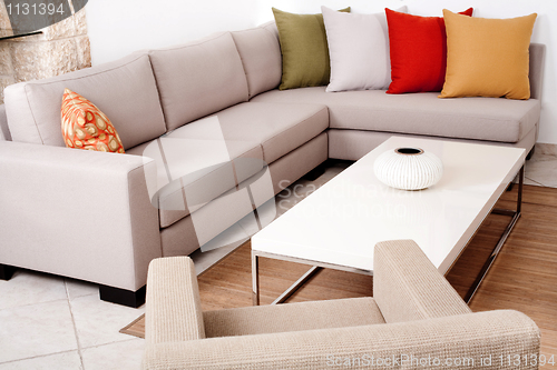 Image of Sofa set with colored cushions