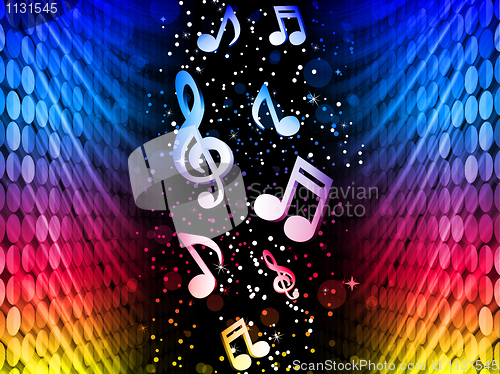 Image of Party Abstract Colorful Waves on Black Background with Music Not