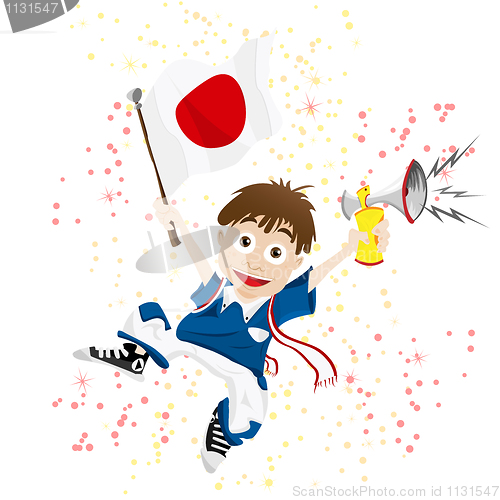 Image of Japan Sport Fan with Flag and Horn